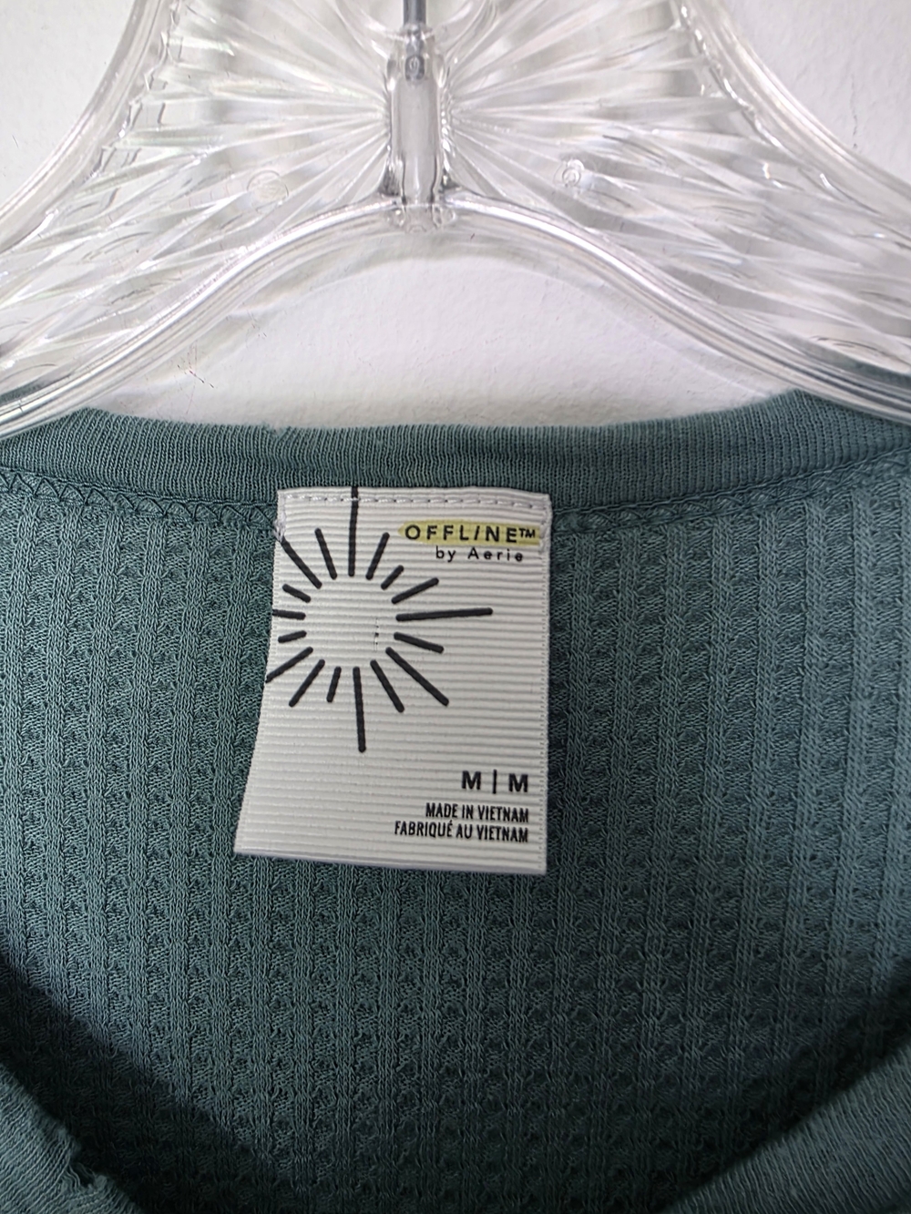 aerie Long Sleeve Waffle Henley Top in Sage Green - Picture 3 of 9